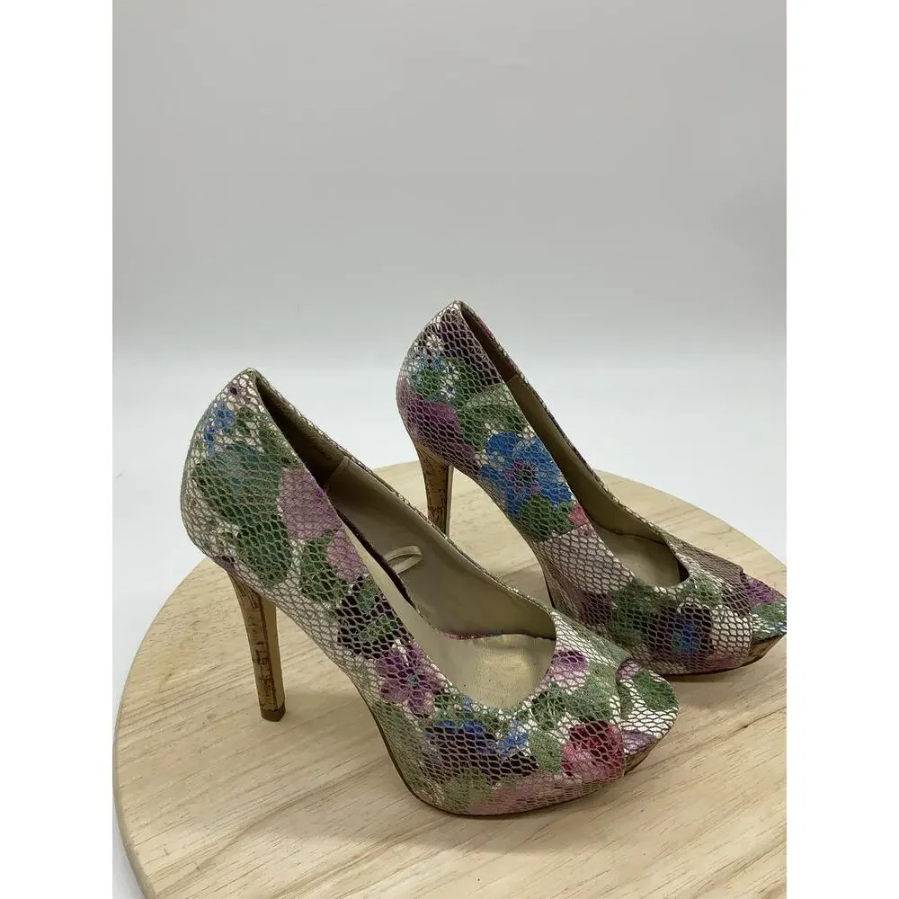 Torta Caliente Shoes Womens Size 7 Multicolor Floral Peep Toe Platform‎ Heels